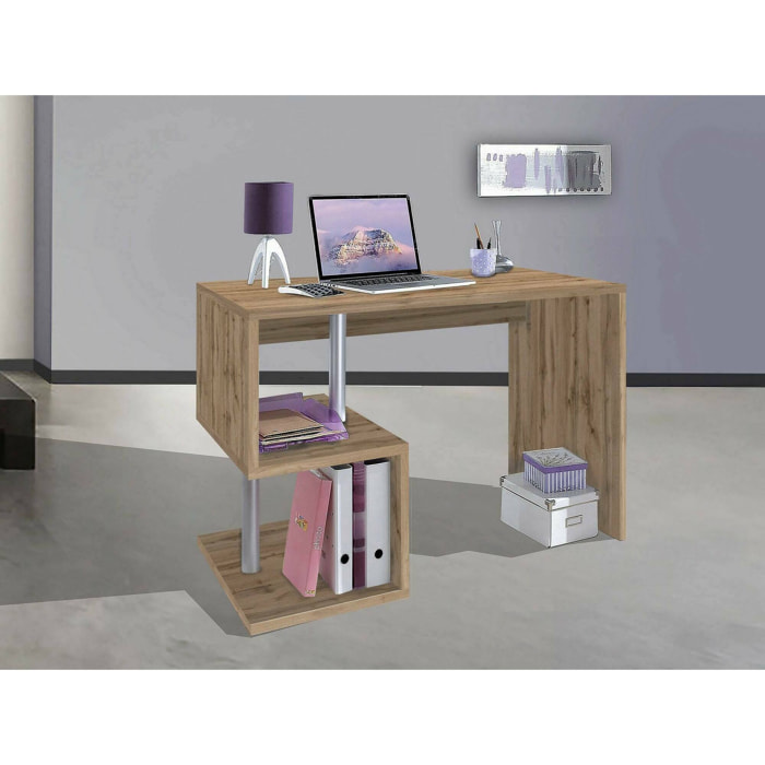 Scrivania Acan, Scrittoio lineare porta PC, Tavolo multiuso per ufficio, Scrivania salvaspazio multiposizione, 100% Made in Italy, cm 100x50h78, Rovere