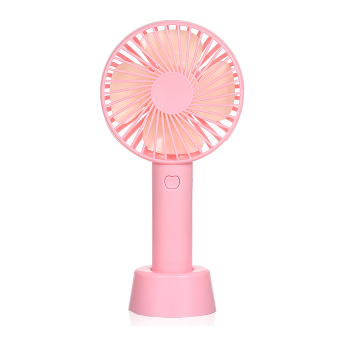 Mini ventilatore portatile con batteria e supporto da scrivania.