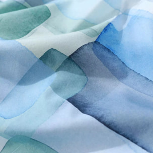 Lot h.couette +taies percale de coton 115 g/m² imprimé bleu vert Ondine mineral
