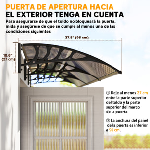 Marquesinas Exterior para Puertas y Ventanas, 303x96 cm, Tejadillo de Protección contra Sol y Lluvia, con Cubierta de Policarbonato, Soportes de PP y Regleta de Aluminio, Marrón