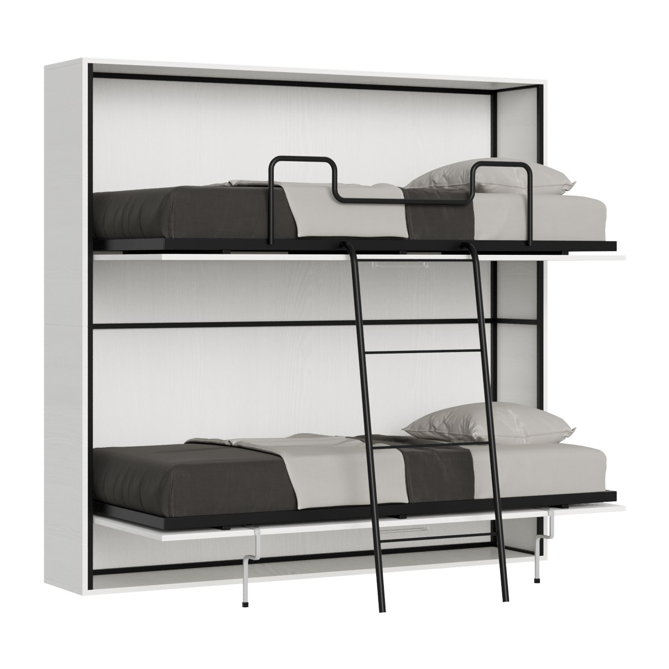 Armoire Lit escamotable horizontal superposé 2 couchages 85 KANDO Frêne Blanc