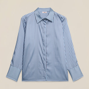 Oltre - Camisa de satén a rayas - Light - blue