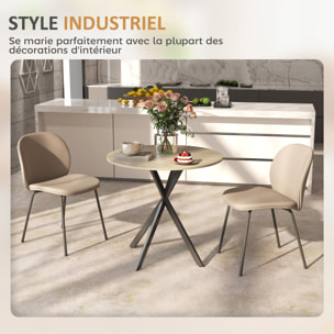 Table ronde bois 2 personnes dia. 80 cm style industriel piètement croisé acier noir
