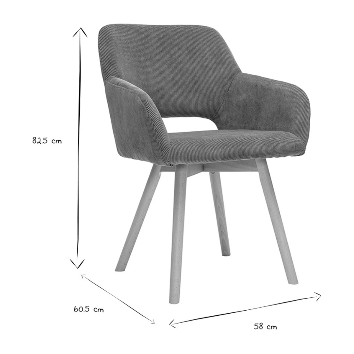 Chaises en tissu velours côtelé vert kaki et bois clair (lot de 2) LAURETTE