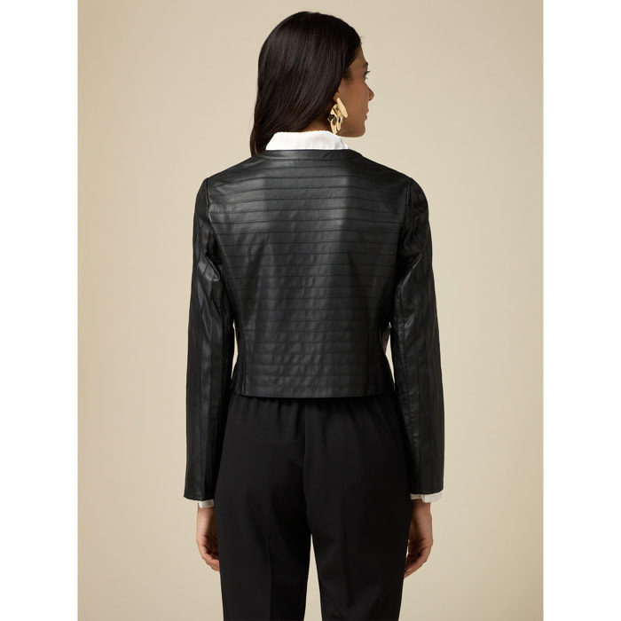 Oltre - Short jacket worked with cuts - Negro