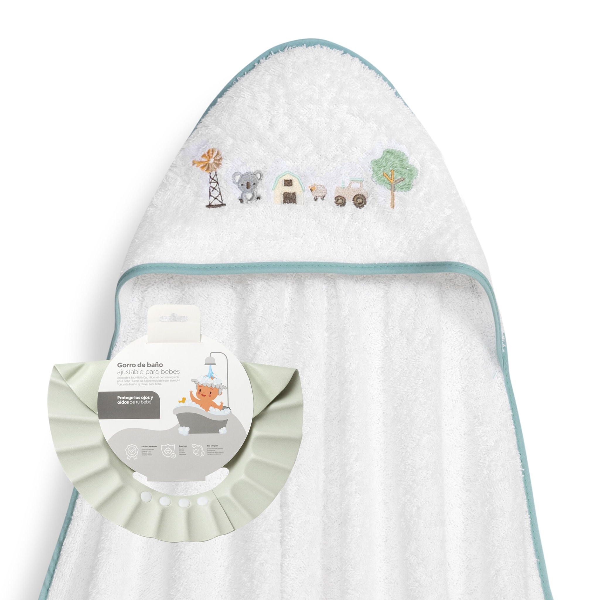 Capa Baño 1X1 Mod Granja Koala+ Gorro Bco/Verde