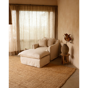 Pouf en coton et lin déhoussable ton beige de 90x72cm Hauteur: 47 Longueur: 90 Largeur: 72