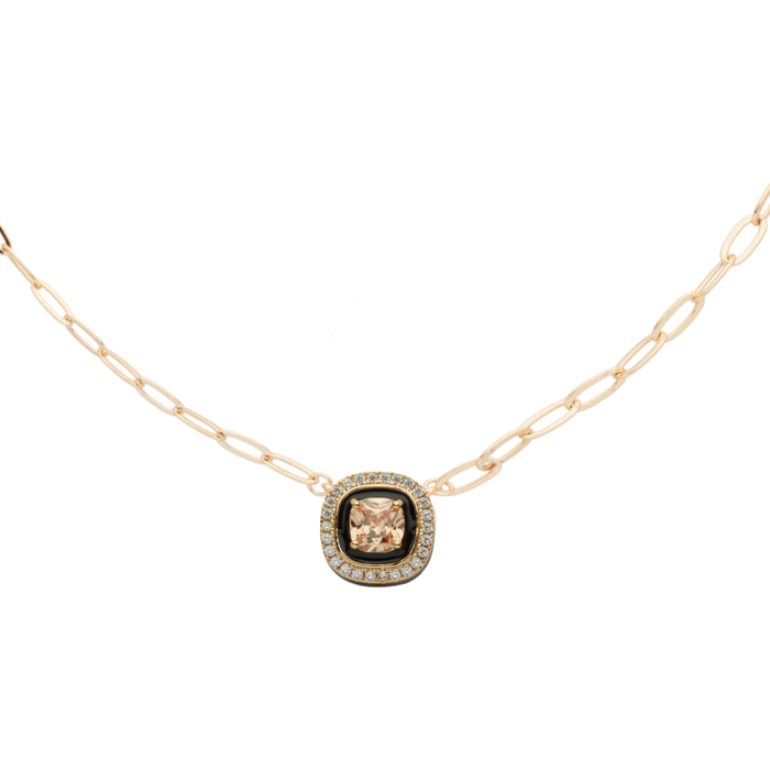 Collana U.S. Polo Assn. In metallo dorato con smalto nero e cristalli