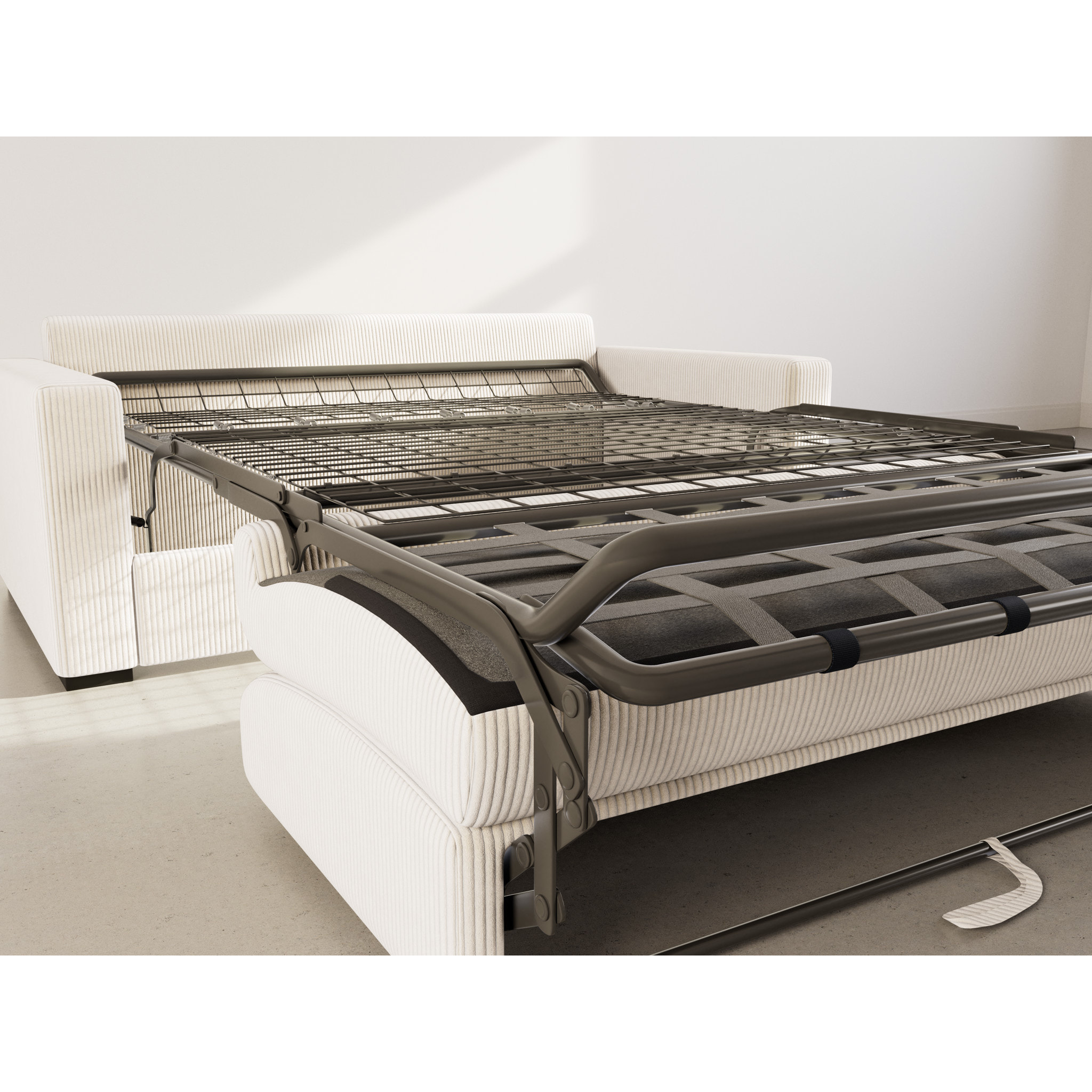 Tristan - Canapé lit 3 places convertible express couchage quotidien 140 cm matelas 14 cm en velours côtelé - Beige