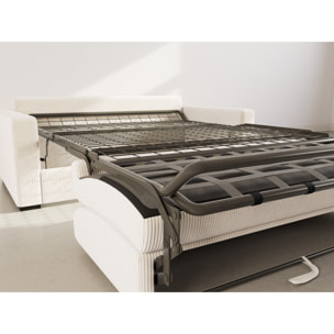 Tristan - Canapé lit 3 places convertible express couchage quotidien 140 cm matelas 14 cm en velours côtelé - Beige