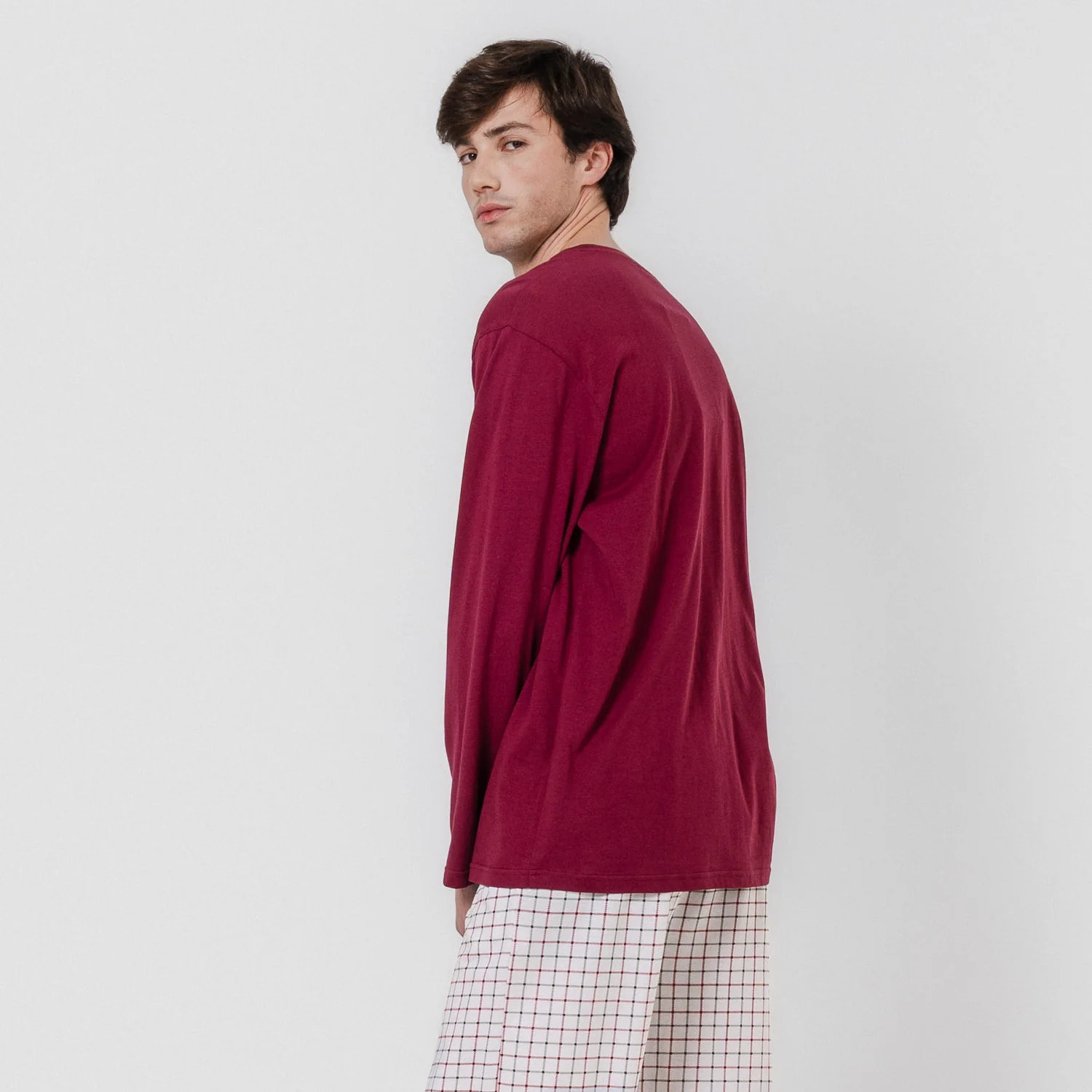 Pigiama lungo in cotone, hank bordeaux