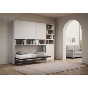 Armoire lit escamotable horizontal 1 couchage 85 Kando avec matelas composition E Frêne Blanc