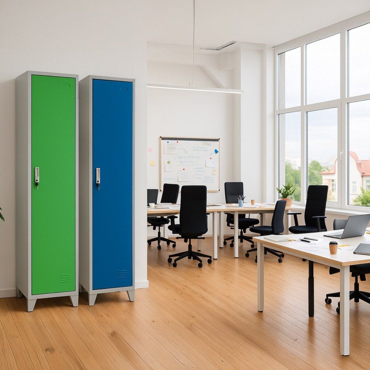 Armadio metallico 1 anta blu appendiabiti e ripiano superiore ed inferiore