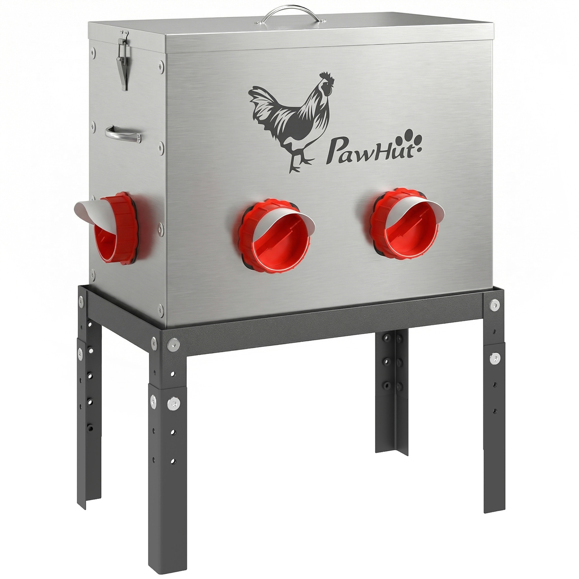 Mangeoire automatique pour poules 27L hauteur reglable 6 ports anti-conflits acier argent noir