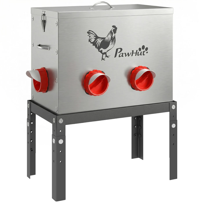 Mangeoire automatique pour poules 27L hauteur reglable 6 ports anti-conflits acier argent noir