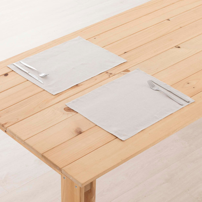 Lot de 2 sets de table imperméables et anti-taches 100% lin Gris clair 45x35 cm