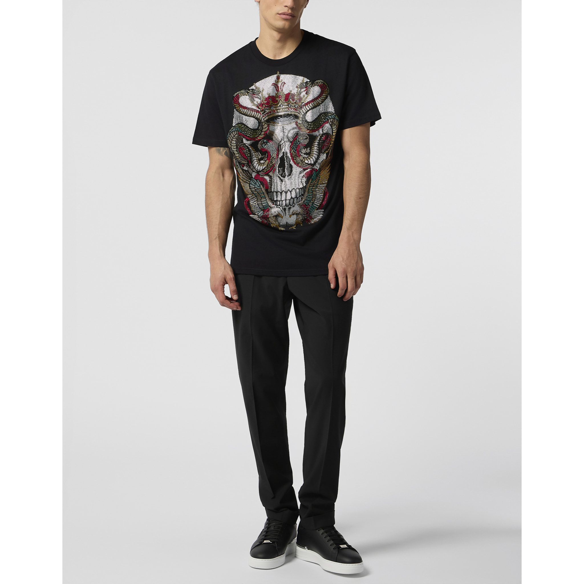 PHILIPP PLEIN Round Neck T-Shirt Snake King Stones