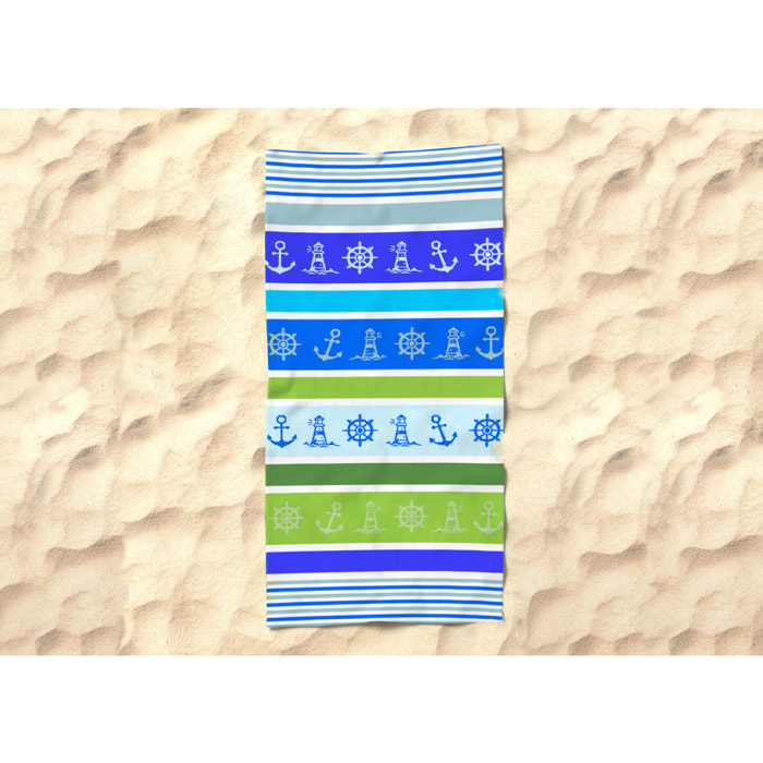 Telo Mare Spugna Jacquard Spiaggia Disegno Nautik