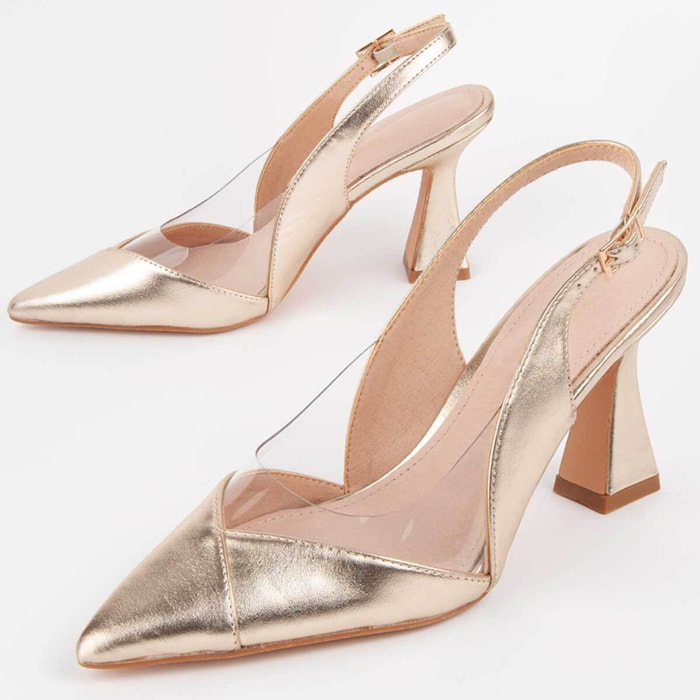 Zapato De Tacón - Dorado - Altura: 8 Cm