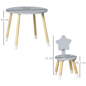 Juego de Mesa y 2 Sillas de Madera para Niños para Sala de Juego Dormitorio Gris