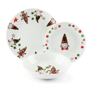 Service de table 18 pièces Excelsa - Tartan Gnome, porcelaine blanche