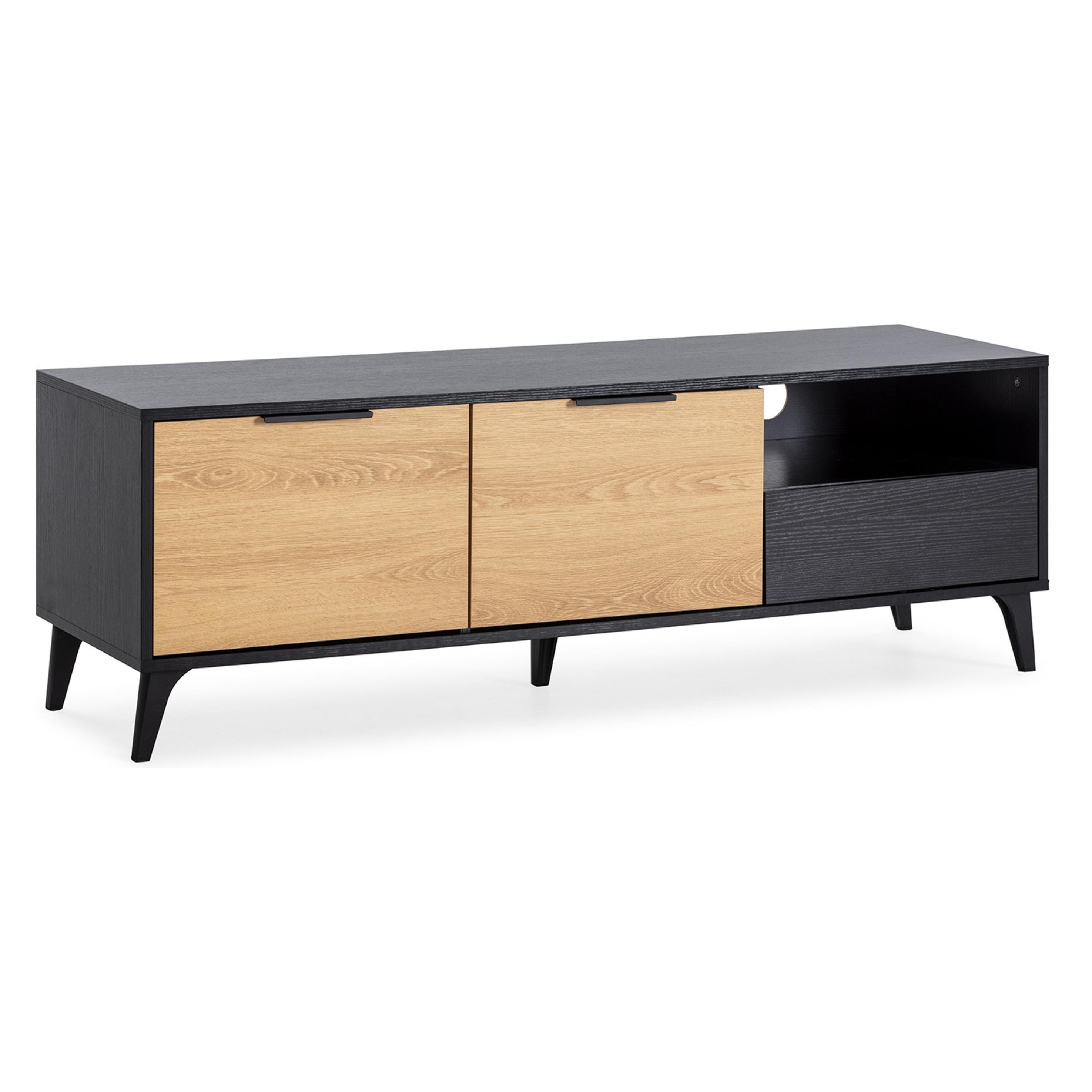 Mueble tv Kalma 2 puertas 1 cajón color negro/roble