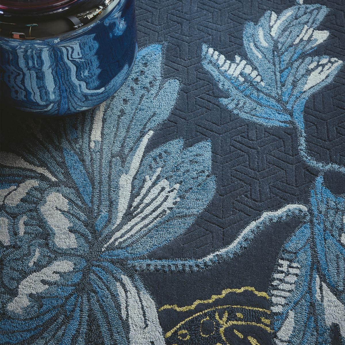 Tapis salon et chambre fait à la main en laine motif floral ZAQUI