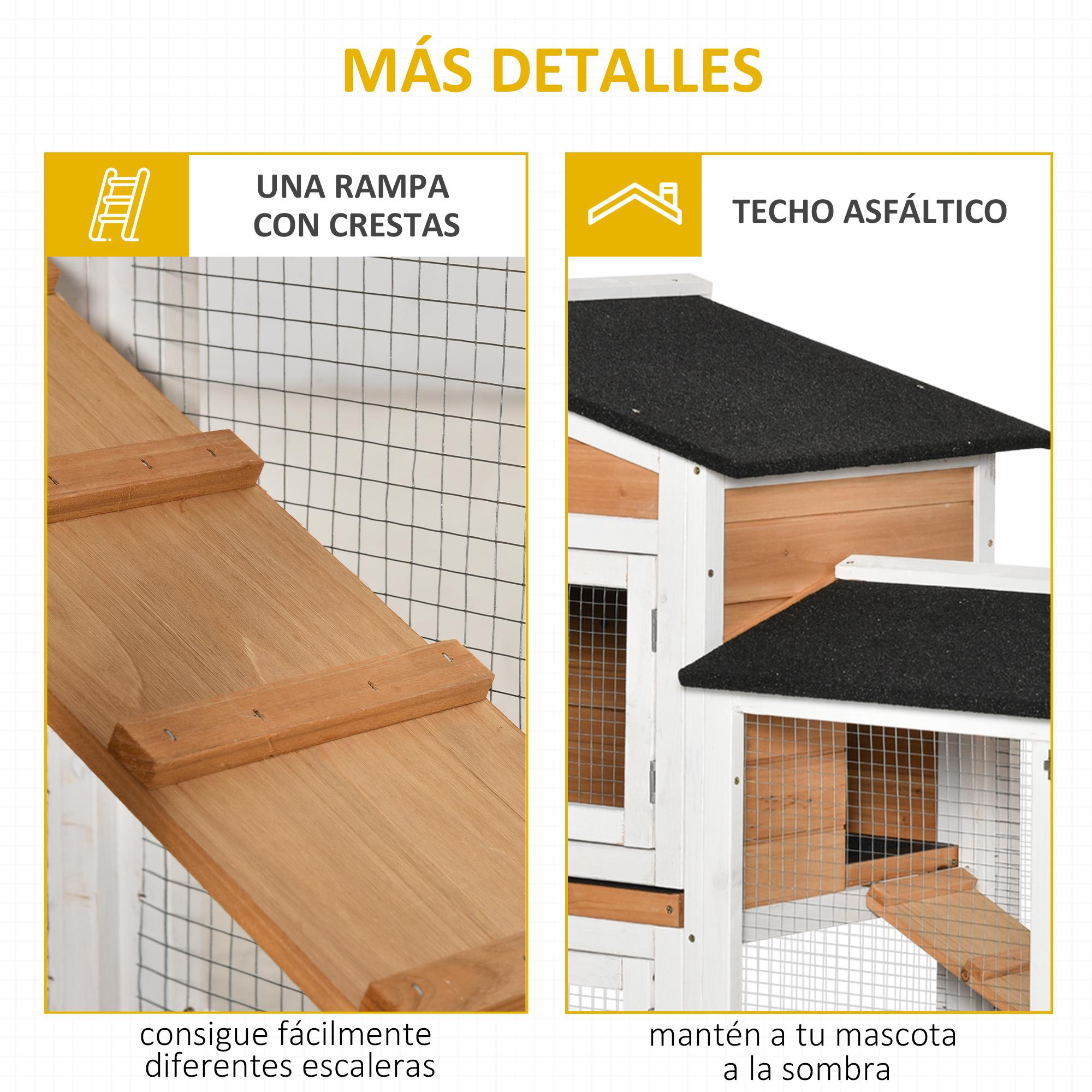 Conejera de Madera 157,4x53x99,5 cm Jaula para Conejos Grande con Ruedas Techo Asfáltico Bandeja Extraíble y Rampa para Exterior Natural