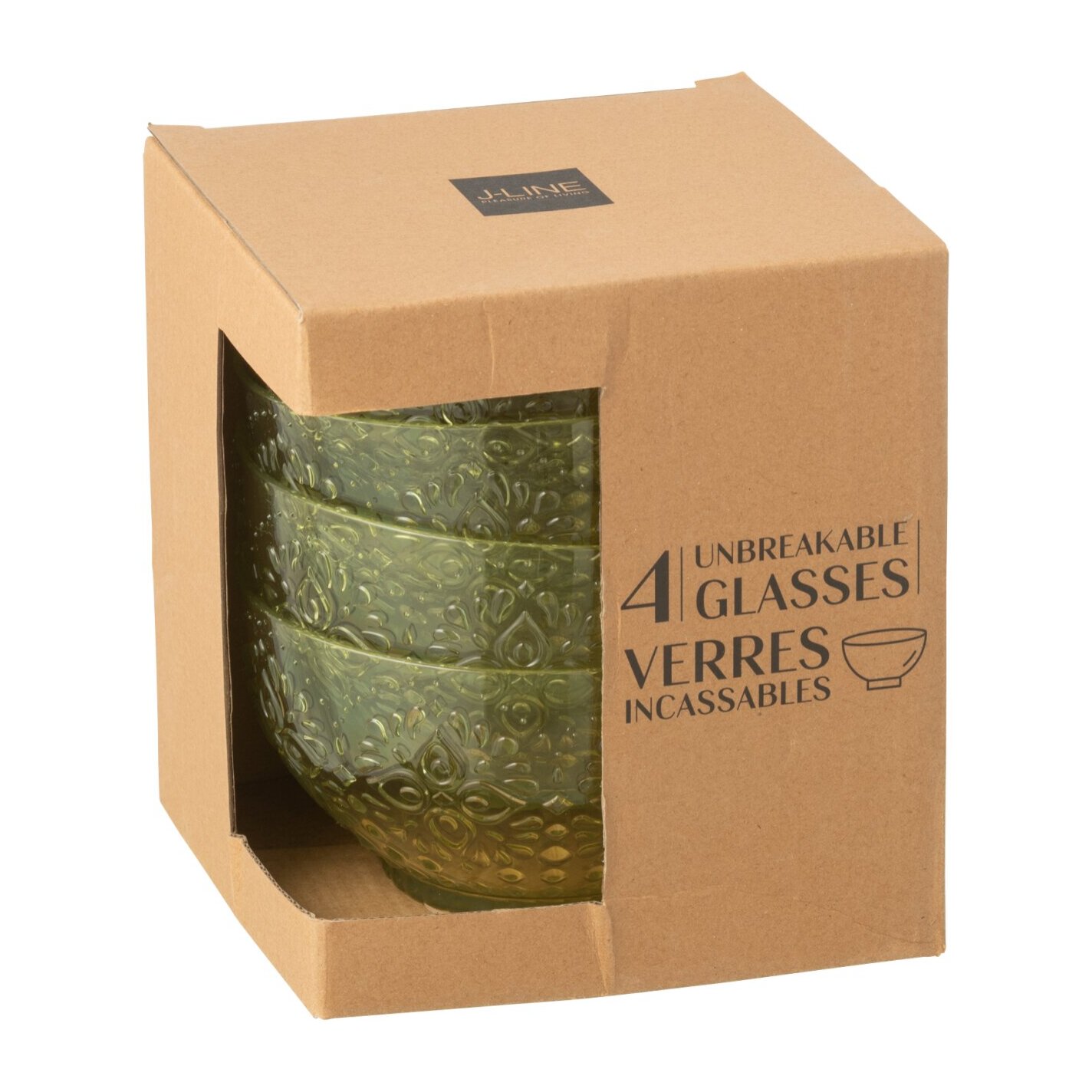 J-Line Boite 4 Bols Plastque Vert
