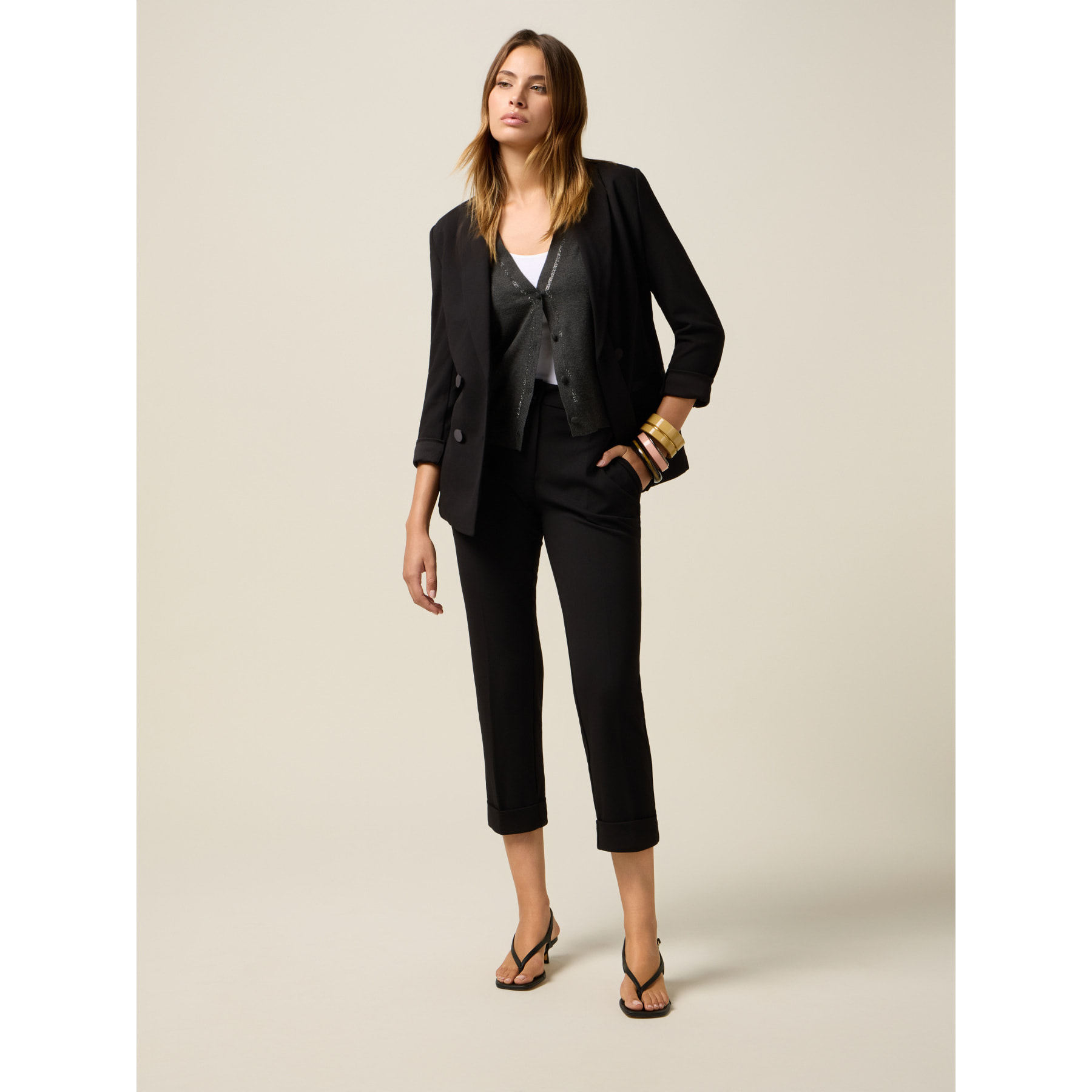 Oltre - Pantalones cropped de tejido crepé - Negro