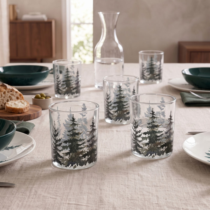 Set 6 bicchieri Winter con decorazione bosco in vetro - Multicolore