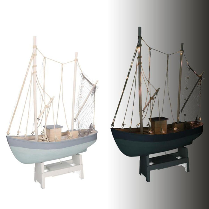 Barca in legno con led cm43xh62x14