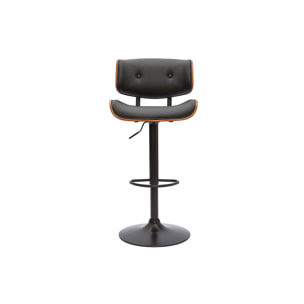 Tabouret de bar design réglable pivotant 360° noir et bois foncé BASILE