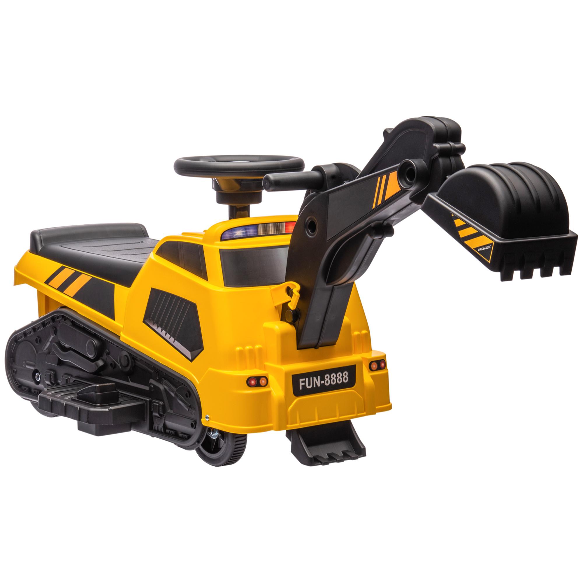 Tractor Excavadora Eléctrica para Niños de Meses Vehículo Infantil 3 en 1 con Batería 6V Pala y Apisonadora Carga 25 kg 100x43x48,5 cm Negro y Amarillo