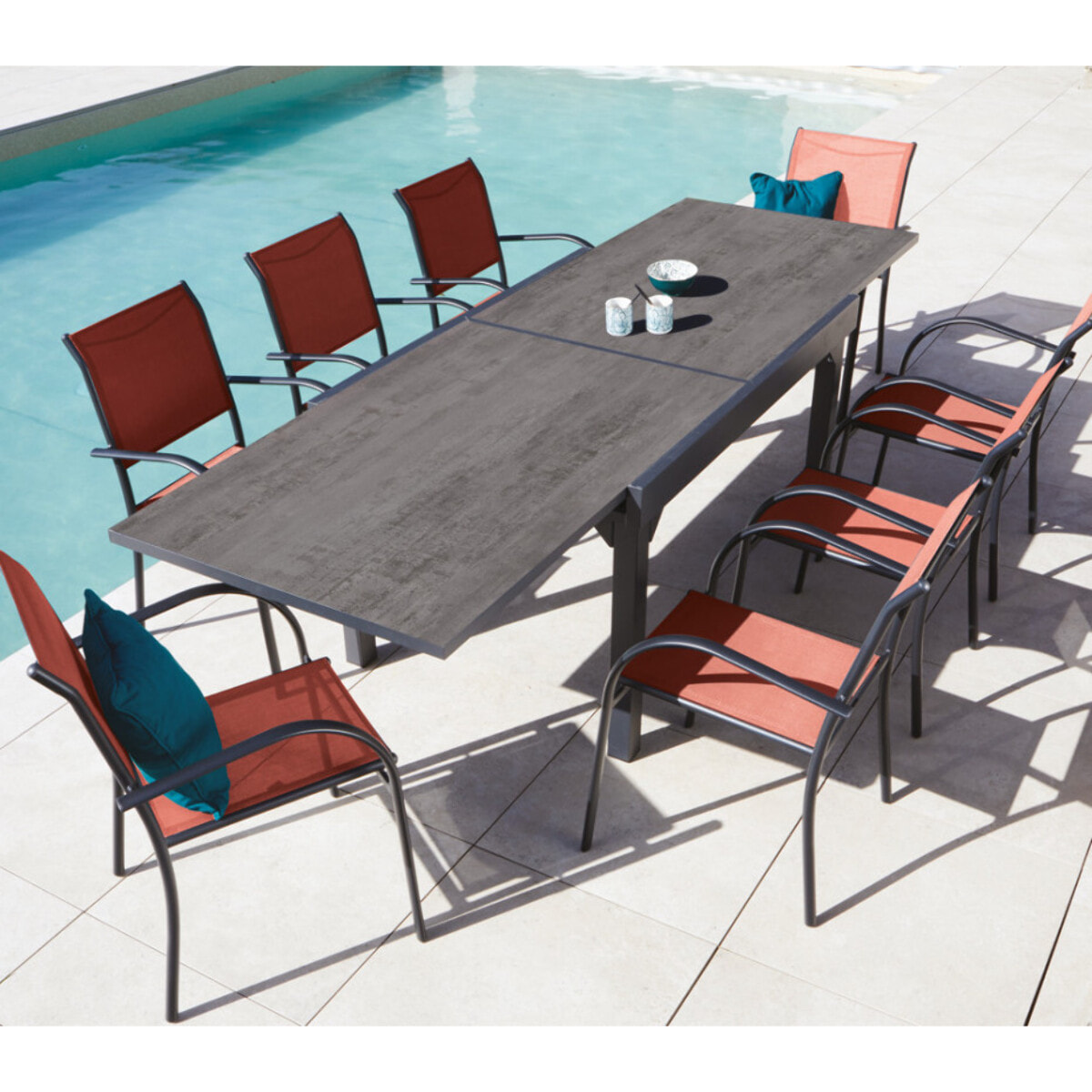 Ensemble table et chaises de jardin  - Terracotta - HONFLEUR XL SPC BEZIERS ardoise