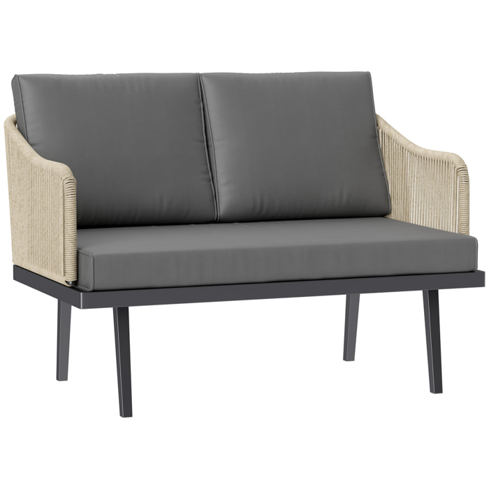 Canapé de jardin 2 places design contemporain - 3 coussins - acier gris résine filaire naturel
