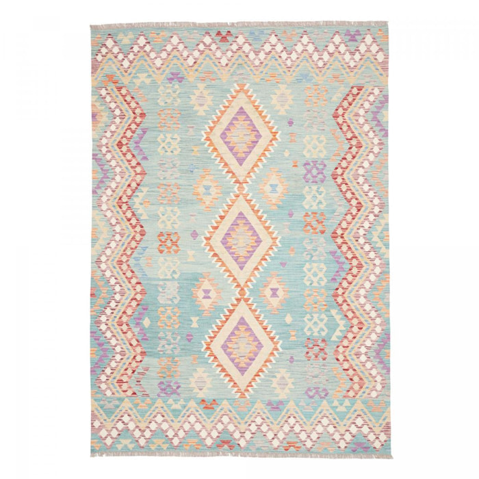 Tapis kilim géométrique, tissé plat authentique, OREGEFI