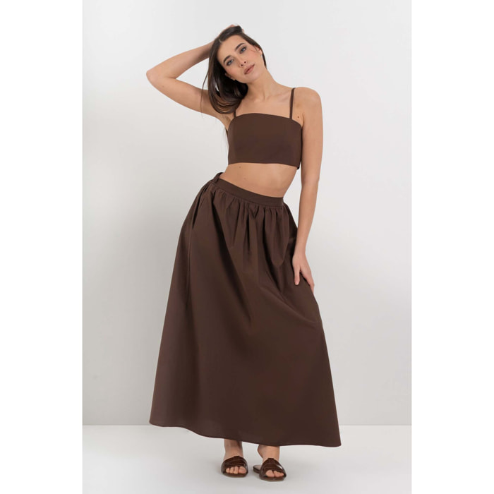Kocca - Gonna lunga in cotone a vita alta con elastico e tasche Donna