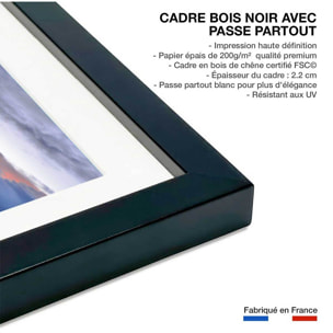 Affiche photo bleue reflets d'eau Affiche + cadre en bois - Noir