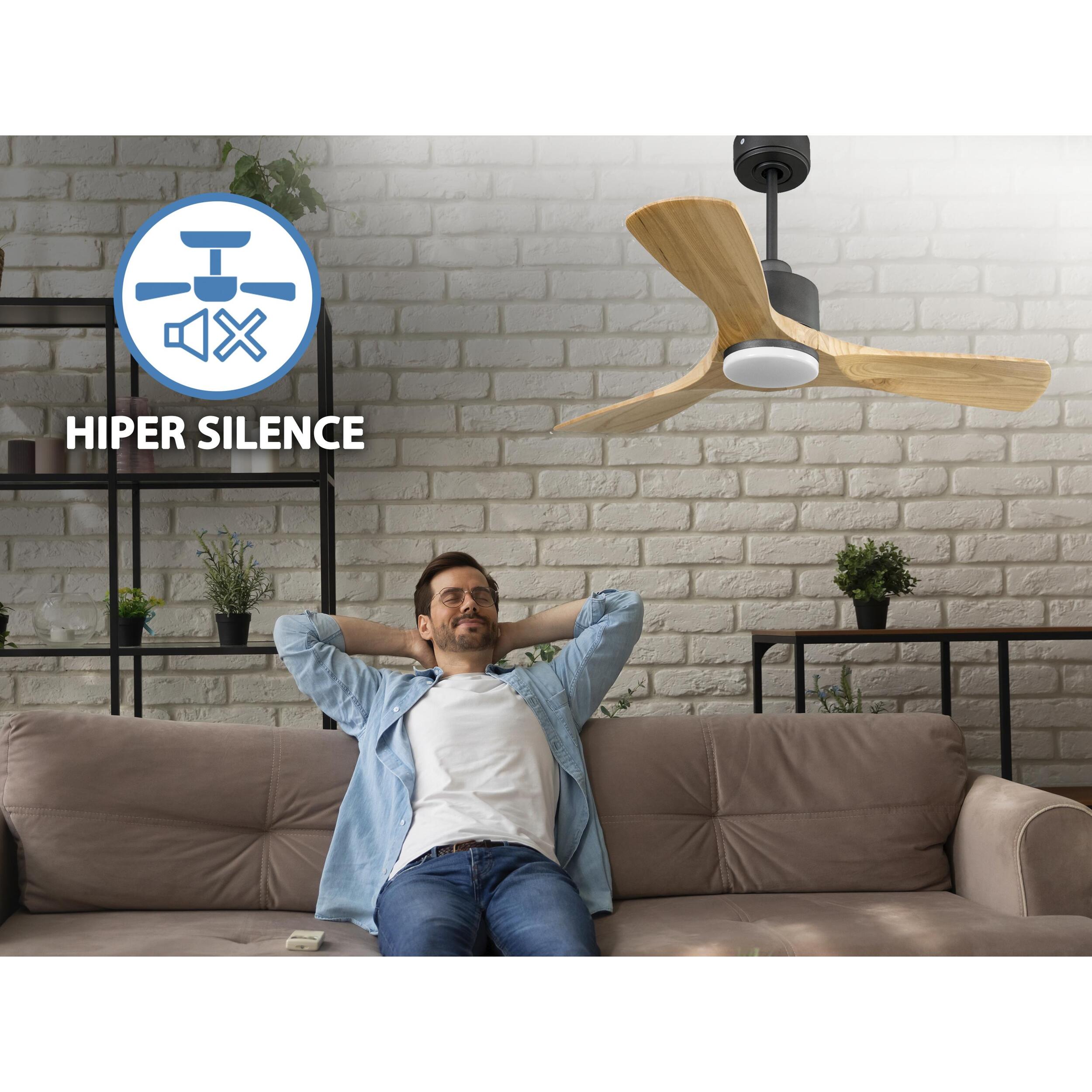 Ventilador de techo Reversible Termostato Dimable Wifi Motor DC Techos Inclinados Mando a Distancia Luz tres tonos Hypersilence Memoria RarotongaD106C03LED67826 PURLINE
