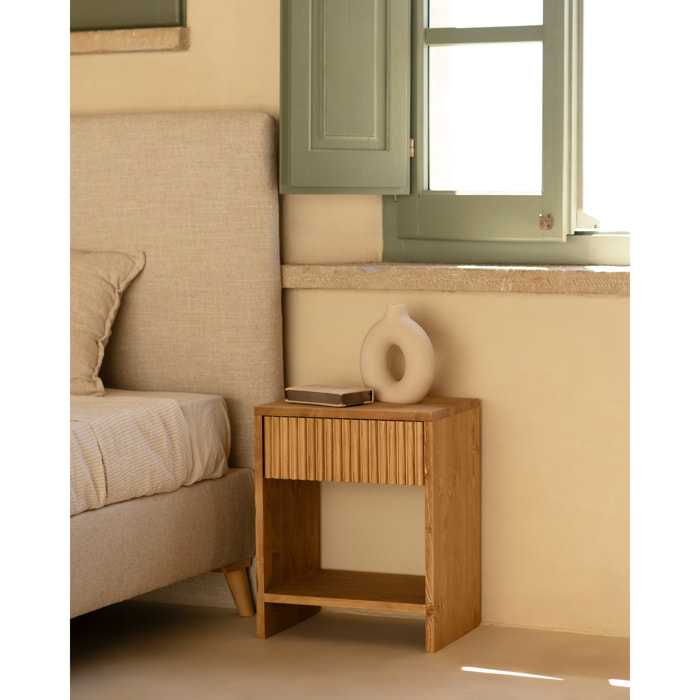 Pack de 2 tables de chevet en bois massif avec un tiroir ton chêne moyen en différentes tailles