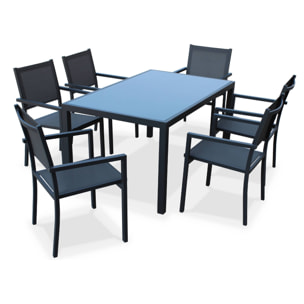 Table de jardin aluminium + 6 assises - Capua - Anthracite. gris - 6 places - 1 grande table rectangulaire. 6 fauteuils empilables