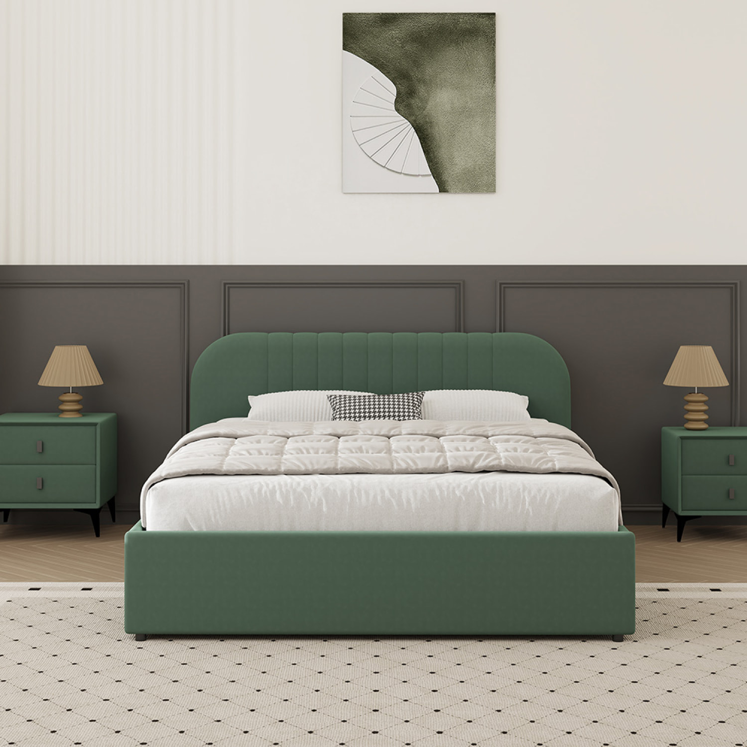 Lit avec coffre de rangement 140x190cm en velours vert MASON
