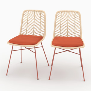 Lot de 2 chaises en rotin et tissu orange vermillon  - Tamara