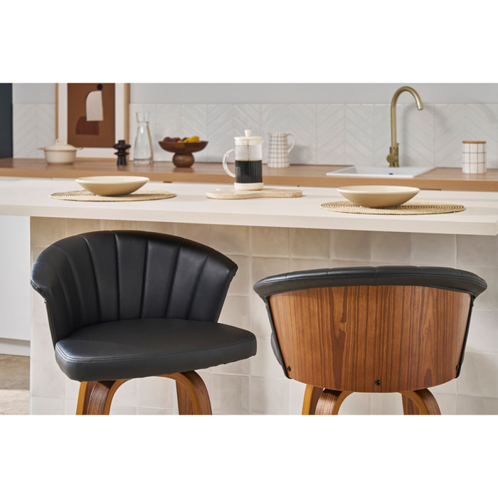 Tabouret de bar design pivotant noir et bois foncé H65cm ALBIN