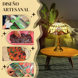 Lámpara de Mesita de Noche Estilo Tiffany Lámpara de Mesa Hecha a Mano Lámpara de Noche de Vidrio para Dormitorio Salón Ø30x48 cm Multicolor