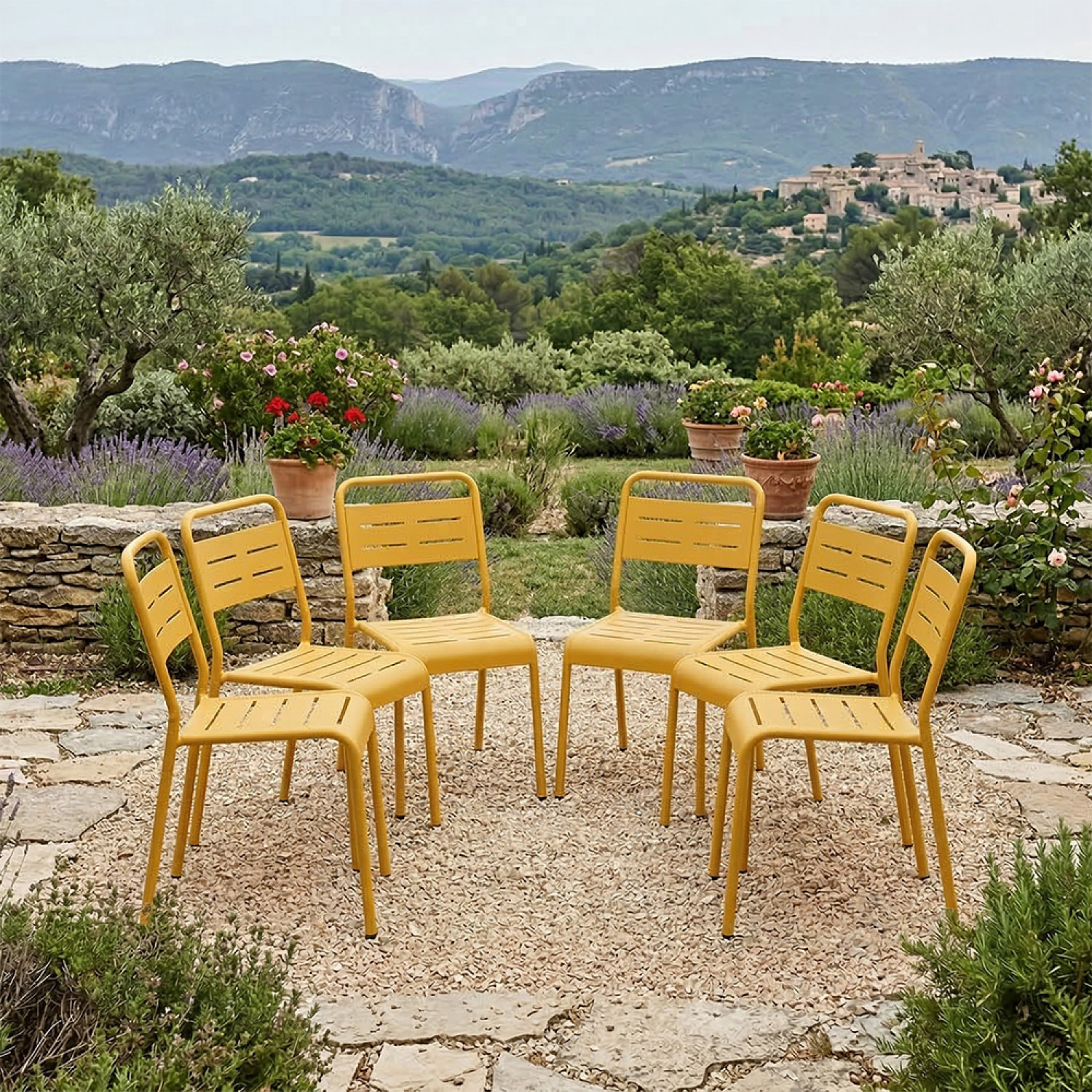 Lot de 6 chaises de jardin empilables jaunes EVORA