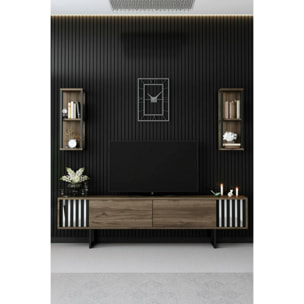 Mobile porta TV Dfantin, Credenza da soggiorno, Armadio basso per TV, Base parete attrezzata, 180x30h48 cm, Noce e Nero