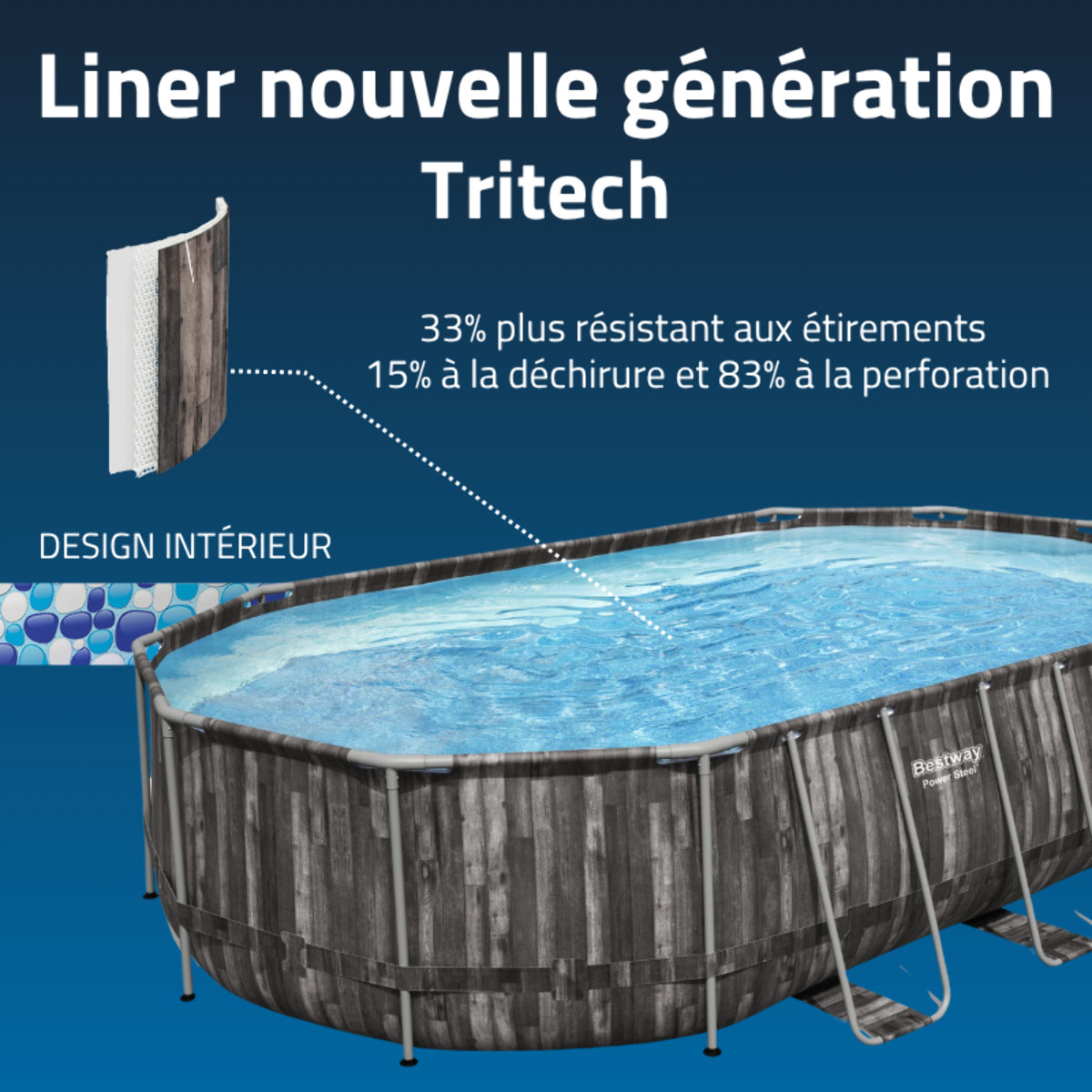 Bestway Piscine hors sol tubulaire ovale Bestway Power Steel 610 x 366 x 122 cm décor bois