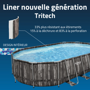 Bestway Piscine hors sol tubulaire ovale Bestway Power Steel 610 x 366 x 122 cm décor bois